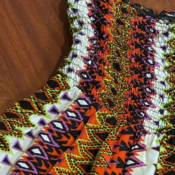 Angie tribal dress purple green black elastic waist smocked bodice size medium - Picture 3 of 8